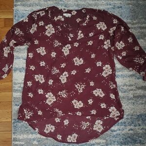 Charming Charlie Burgundy Floral Blouse